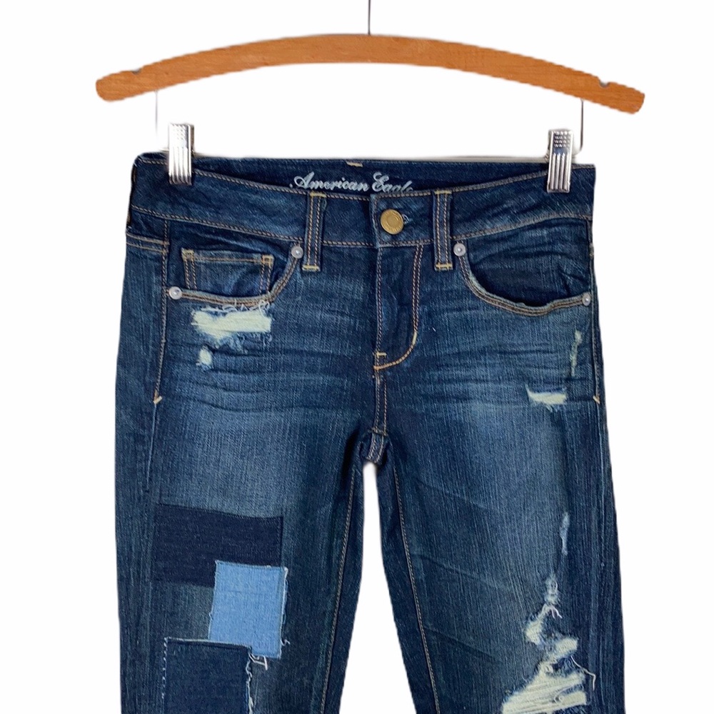 American Eagle Patchwork Distressed Skinny Jeans 2 - Picture 2 of 10